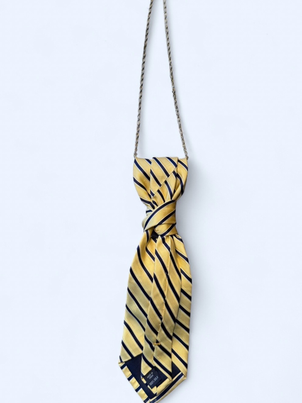 Handcrafted Vintage Tie Necktie
Necklace, Classy, Yellow & Navy Stripes, pearl - Picture 3 of 6